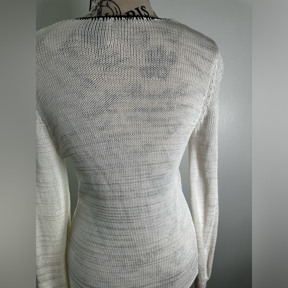 Elie Tahari Sweater White V Neck Black Trim Size Small Beige - Picture 5 of 8